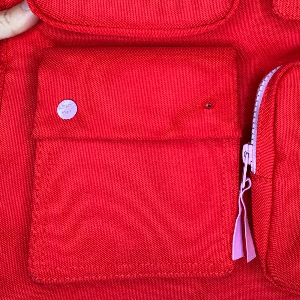 LEGO Red Utility Tote‎ Bag Multiple Pocket Cargo Style w/ Graphic Lining